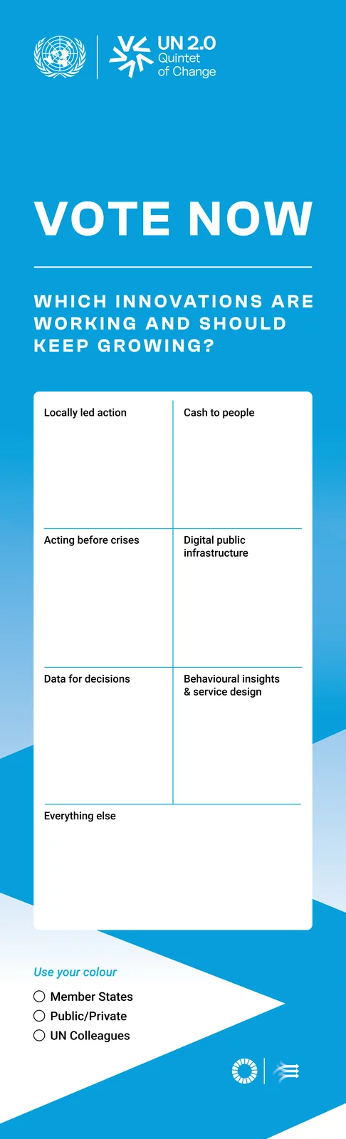 Vote now banner: which innovations are working and should keep growing? A grid of options for visitors to vote on